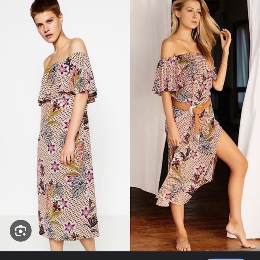 Zara One Shoulder Floral Dress - Cream and Pink